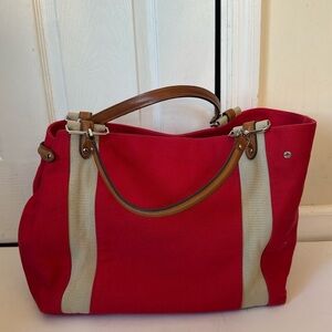 Lauren Ralph Lauren Red Tote with Tan and Cream Accents